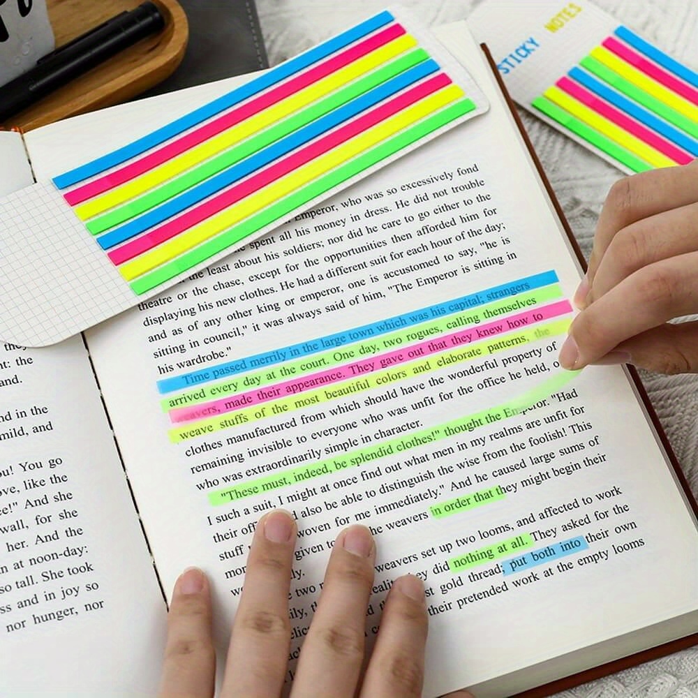 Label Printer Tape - 640 เทปเรืองแสงใส, ป้ายโน้ตแบบลอกออกได้สำหรับทำเครื่องหมายหนังสือ, ป้ายดัชนีหน้าหนังสือแบบยาว, ที่คั่นหนังสือหลากสี