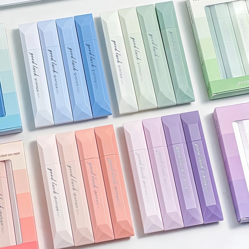 Glue Stick Pack - เทปกาวสองหน้าสีไล่เฉด 4 ชิ้น, แบบปากกาพร้อมที่จ่ายเทป, สำหรับงาน DIY