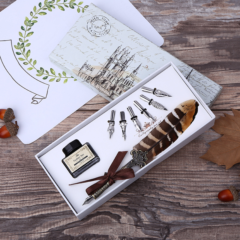 Fountain Pen Ink - ชุดปากกาจุ่มหมึกแบบย้อนยุคพร้อมหมึกเขียน ชุดเครื่องเขียนสุดหรูพร้อมตราประทับ สำหรับงานศิลปะ งานฝีมือ DIY ของขวัญสำหรับนักเรียน